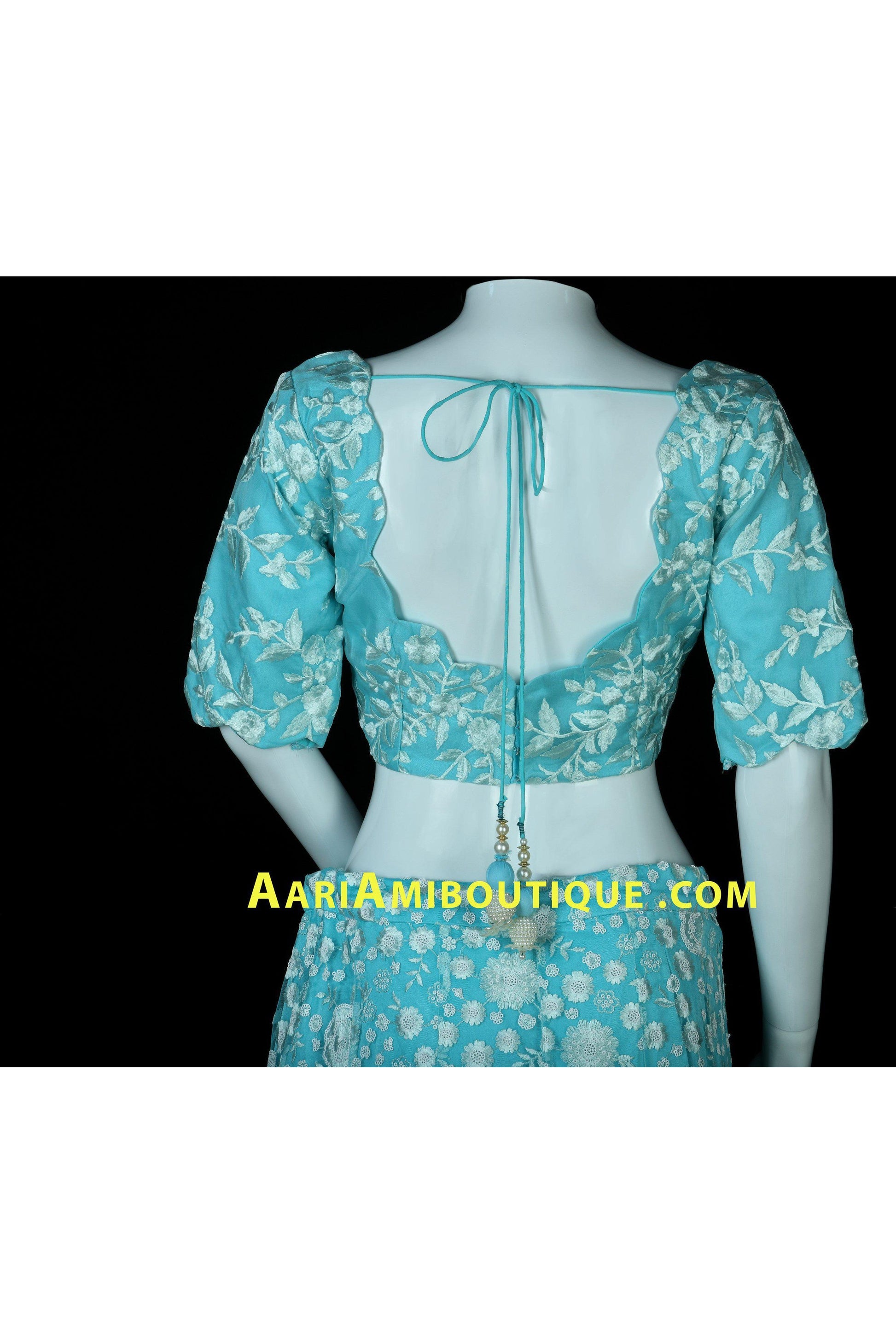 Aqua Blue Lucknowi Embroidered Lehenga Set-AariAmi Boutique