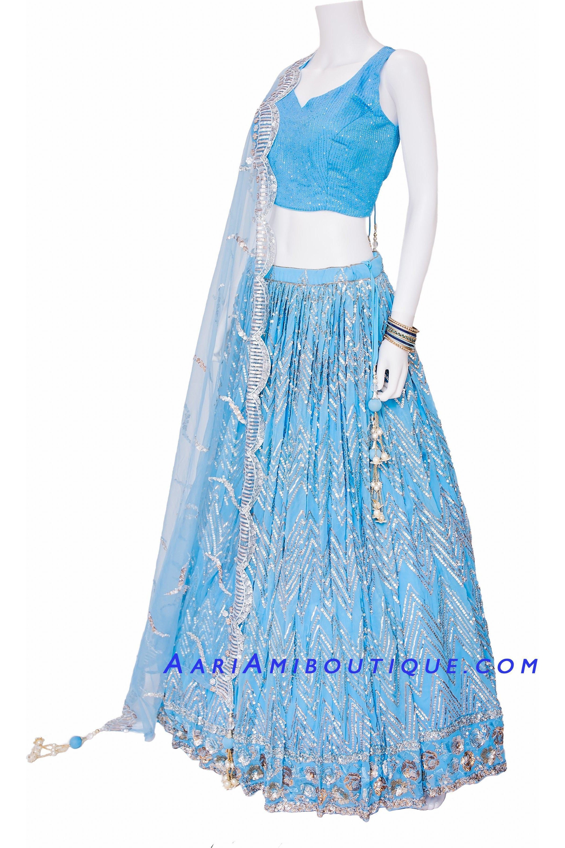 Blue Lehenga Choli Embroidered Heavy Sequin Lehenga Skirt Designer Brocade  Skirt Indian Lengha Choli Stitched Lehenga - Etsy