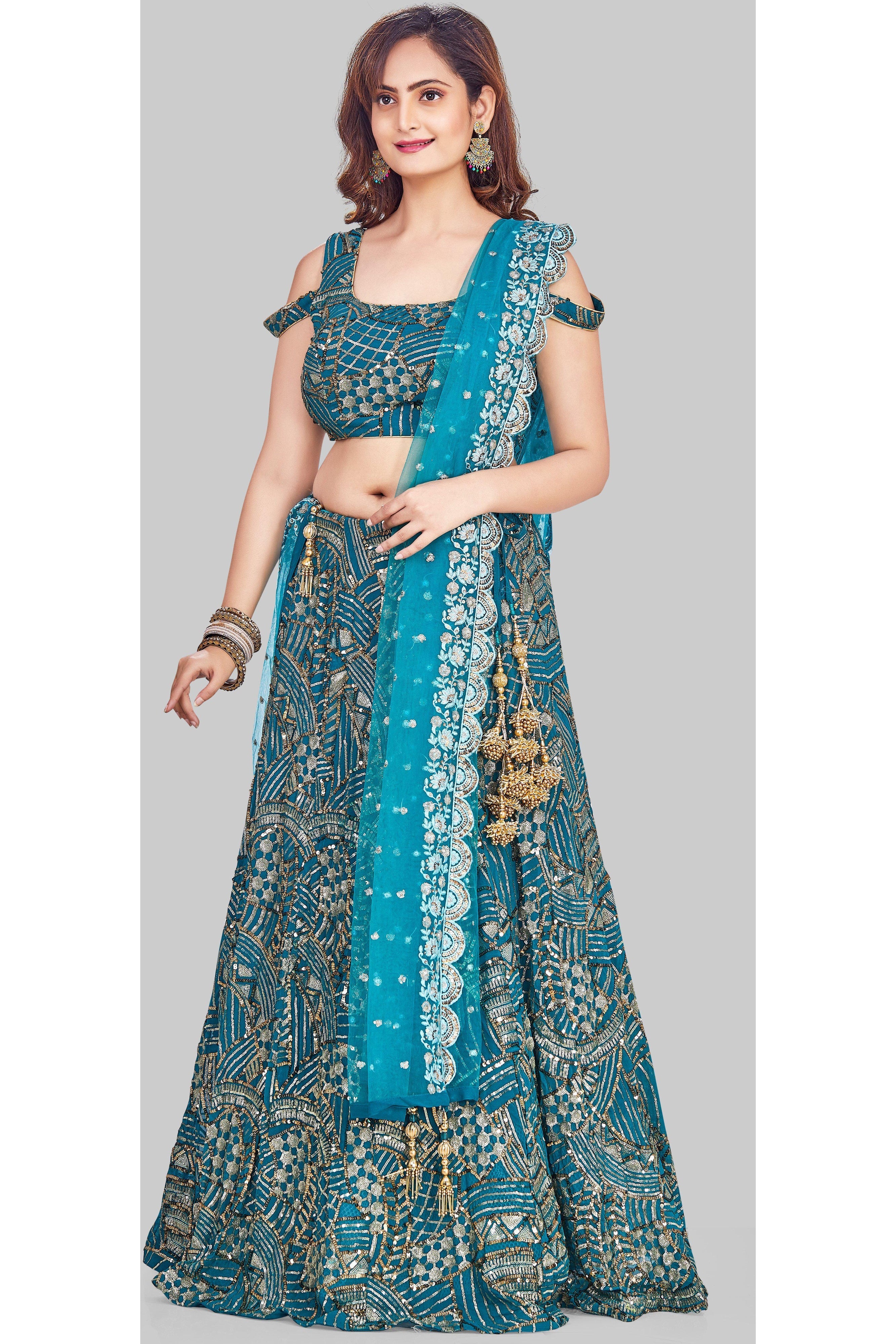 Buy Charkhee Girls Blue Tie Dye Print Cold Shoulder Lehenga Choli - Lehenga  Choli for Girls 2141471 | Myntra