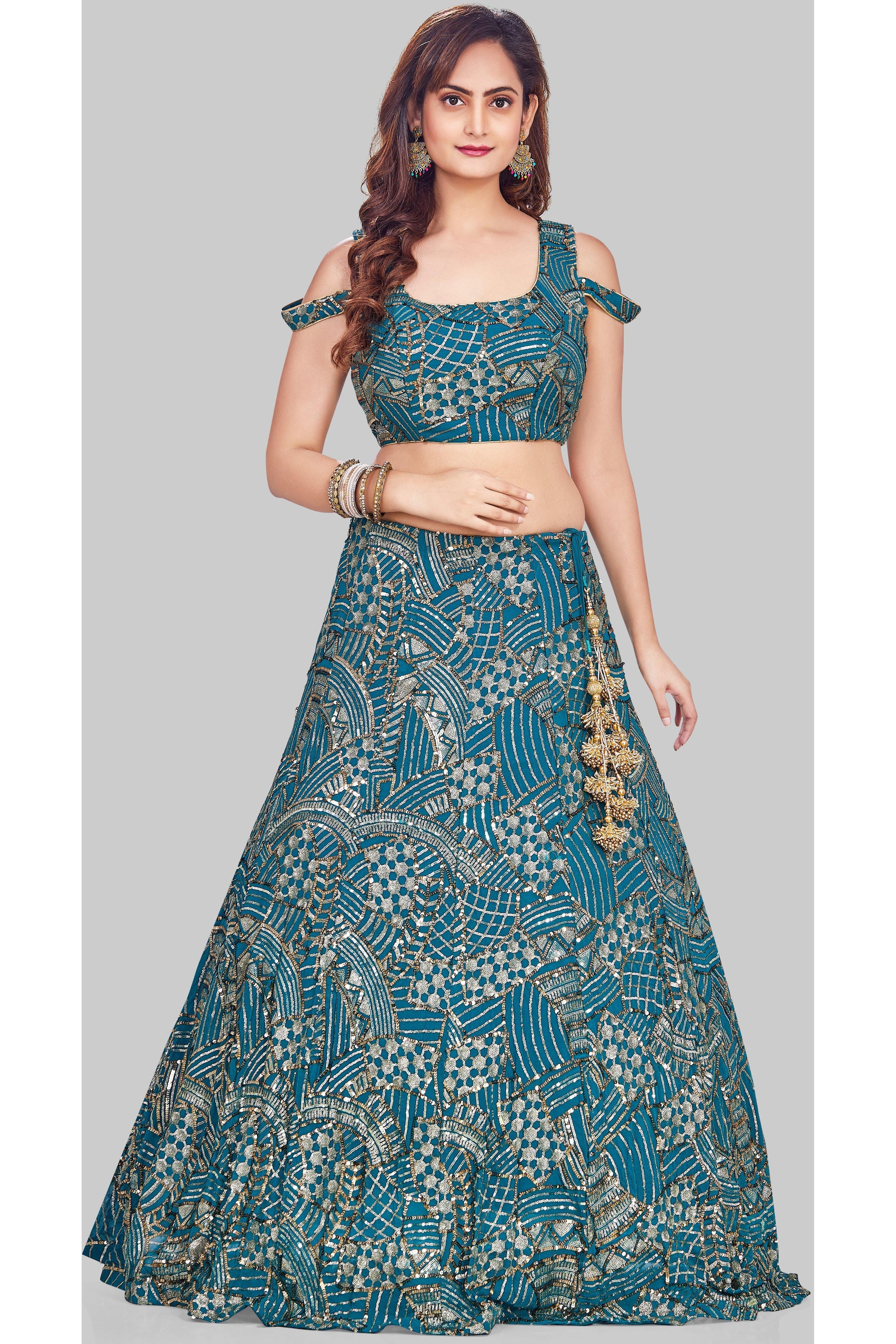 Blue blood Lehenga Choli With Hand Embroidered Crop Top Using Sequins And  Beads In Floral Jaal Design | Embroidered crop tops, Lehnga dress, Indian  wedding wear