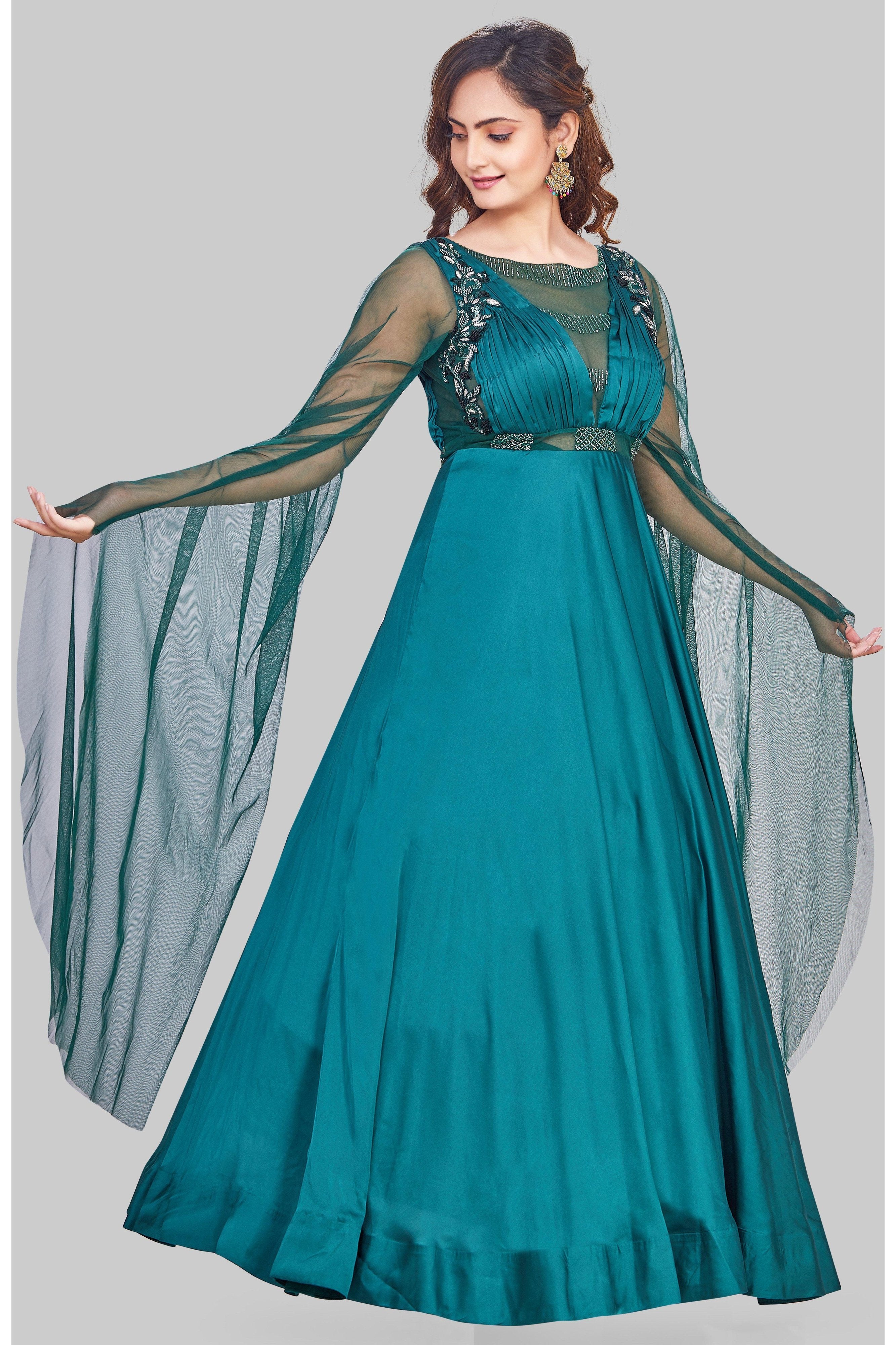 Emerald Green Anarkali with Extended Sleeves – AariAmi Boutique