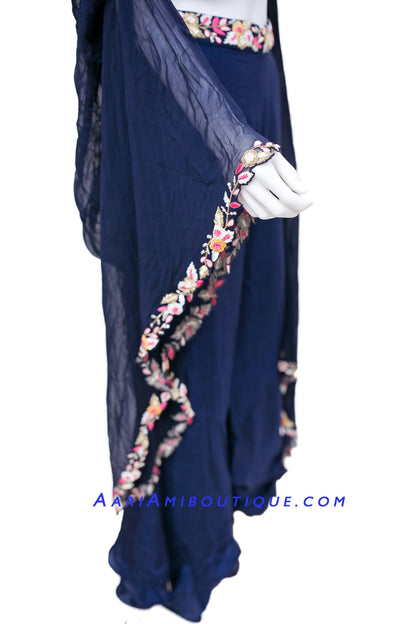 Midnight Blue Embroidered Palazzo Set-AariAmi Boutique